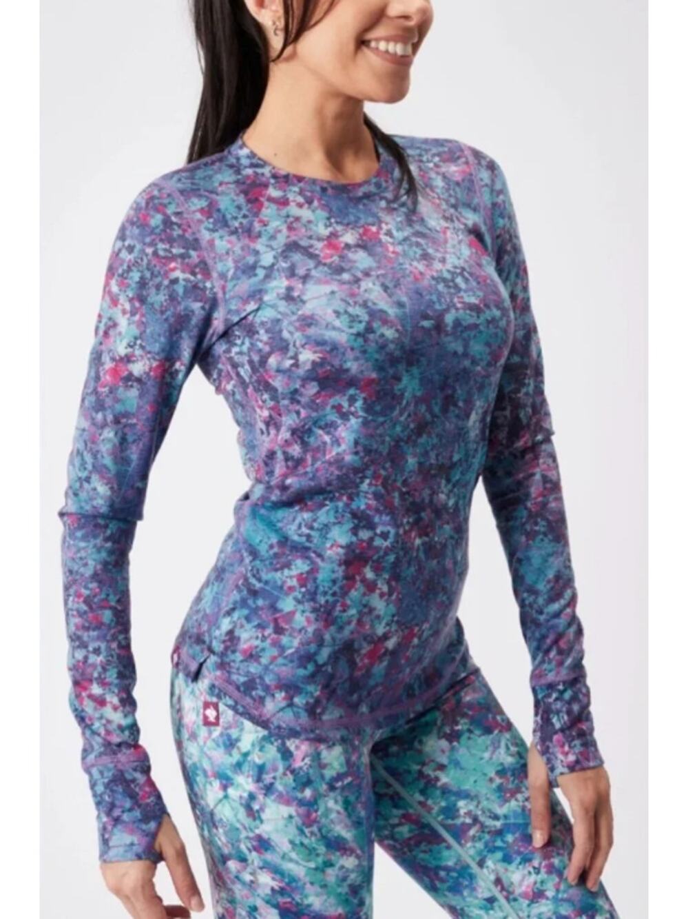 Rabbit Women's Outrun Trail Long Sleeve Top Salt Air Leaves Small